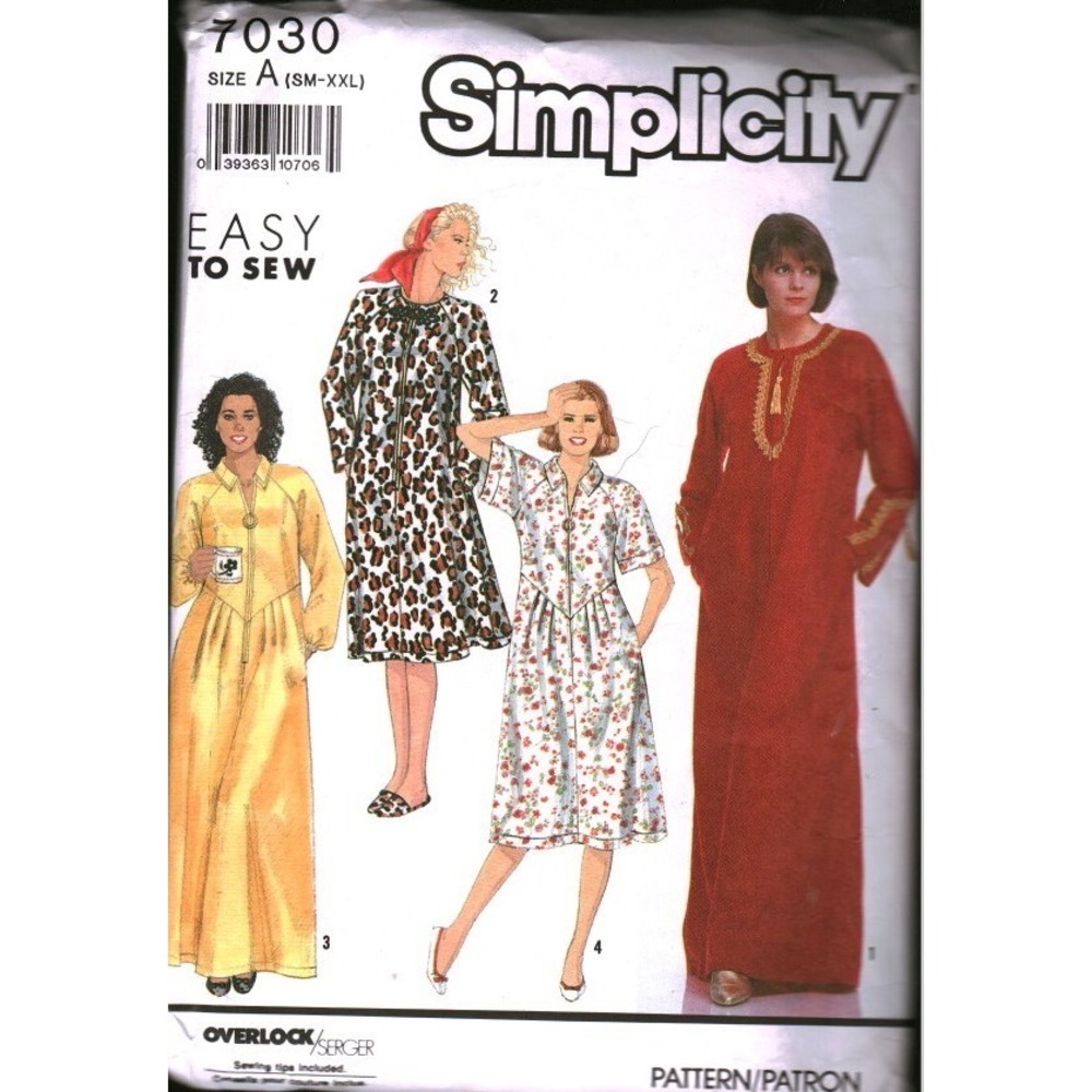 Simplicity 7030 Vintage Sewing Pattern Misses Caftan Dress Size SM-M Easy Sew